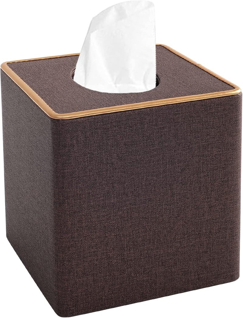 XNONE Tissue Box Cover Square Tissue Box Holder PU Leather Facial Organizer with Magnetic Bottom,Decorative Napkin Caddy for Vanity Dresser Night Stand Table Countertop Home Office Car,Coffee - Image 1